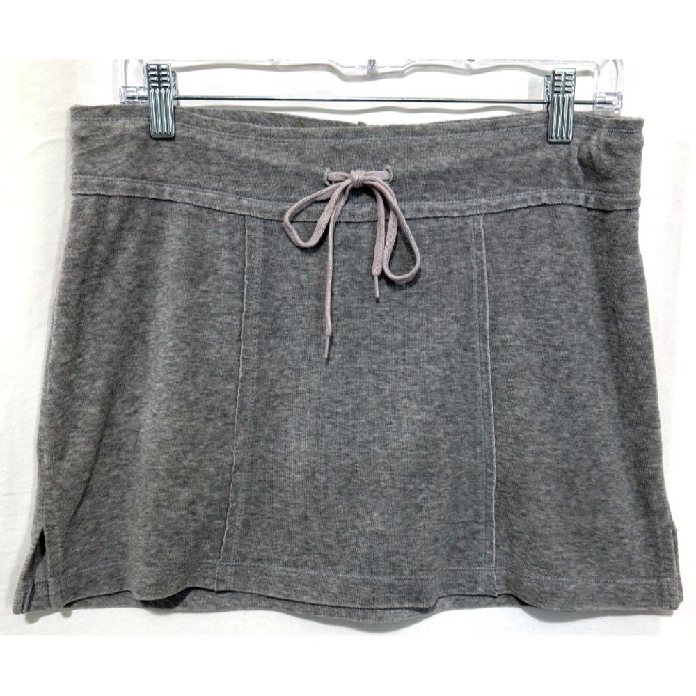 Vintage Y2K Miken Women's Size Small Light Gray Velour Drawstring Mini Skirt